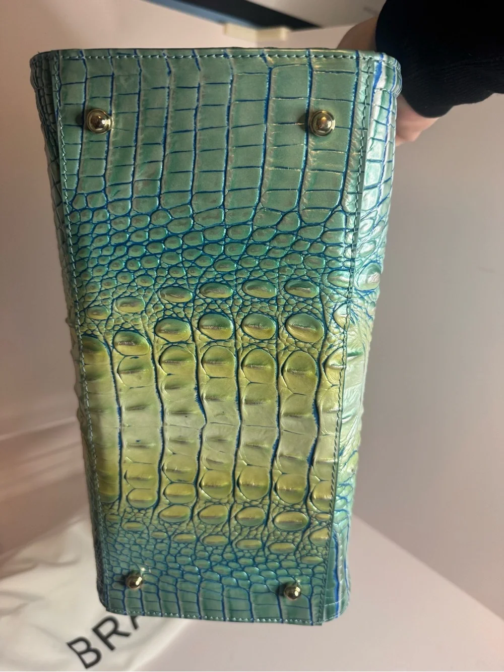 #304 Brahmin Caroline Seafoam Melbourne Embossed Leather Satchel Two-Way Bag